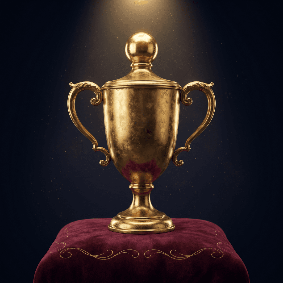 Tournament trophy on a burgundy velvet pedestal